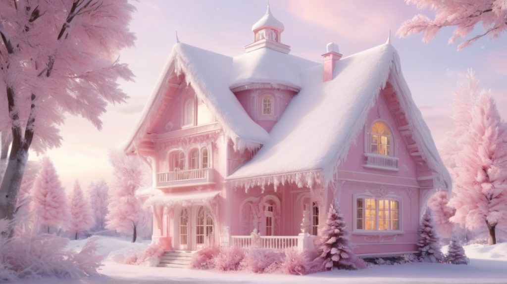 Розовый дом зимой - Обои на рабочий стол